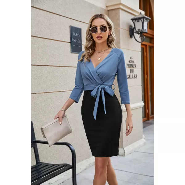 GRACE KARIN Womens Work Pencil Dress Wedding Guest Office Dresses Cocktail Party Long SleeveHaze Blueblack34 Sleeve