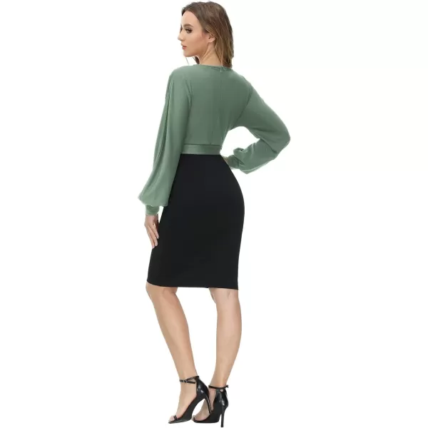 GRACE KARIN Womens Work Pencil Dress Wedding Guest Office Dresses Cocktail Party Long SleeveLight Greenblacklong Sleeve