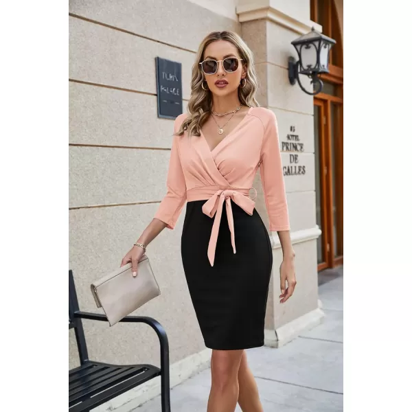 GRACE KARIN Womens Work Pencil Dress Wedding Guest Office Dresses Cocktail Party Long SleevePinkblack34 Sleeve