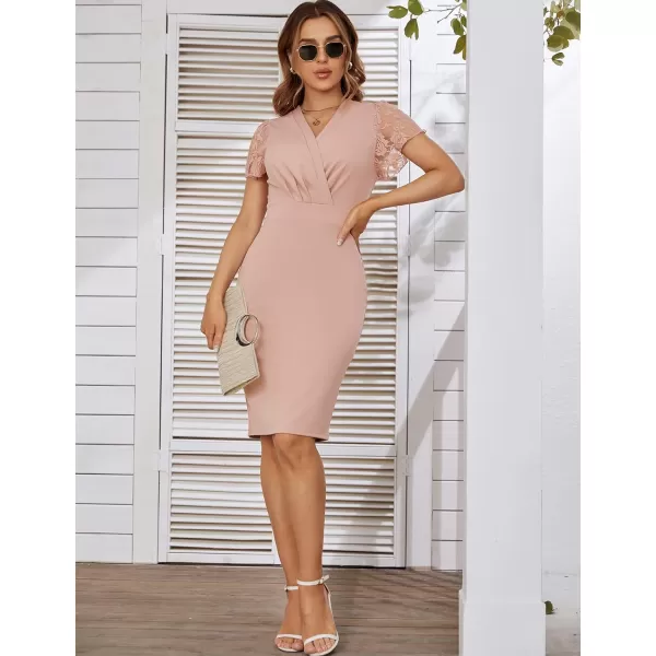 GRACE KARIN Womens Work Pencil Dress Wedding Guest Office Dresses Cocktail Party Long SleevePinkshort Sleeve