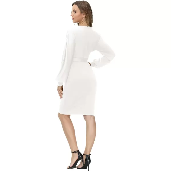 GRACE KARIN Womens Work Pencil Dress Wedding Guest Office Dresses Cocktail Party Long SleeveWhitesolid Color Long Sleeve