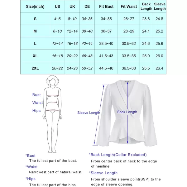 GRACE KARIN Womens Wrap Tops Elegant V Neck Long Lantern Sleeve Work Formal Top Dressy ShirtsHaze Blue