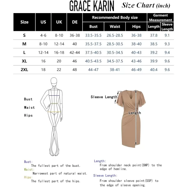 GRACE KARIN Womens Wrap V Neck Bodycon Sheath Midi Dress Ruffle Short Sleeve Ruched Split Cocktail Party Pencil Work DressBlack