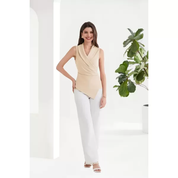 GRACE KARIN Womens Wrap V Neck Casual Work Tops Sleeveless Office Dressy Summer Blouse Top Asymmetrical Elegant ShirtsApricot