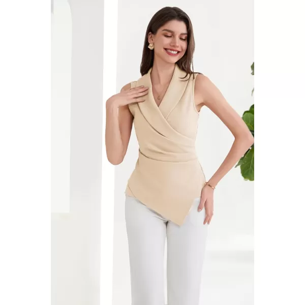 GRACE KARIN Womens Wrap V Neck Casual Work Tops Sleeveless Office Dressy Summer Blouse Top Asymmetrical Elegant ShirtsApricot