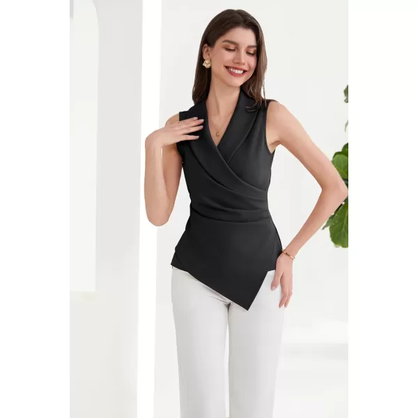 GRACE KARIN Womens Wrap V Neck Casual Work Tops Sleeveless Office Dressy Summer Blouse Top Asymmetrical Elegant ShirtsBlack