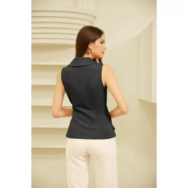 GRACE KARIN Womens Wrap V Neck Casual Work Tops Sleeveless Office Dressy Summer Blouse Top Asymmetrical Elegant ShirtsBlack