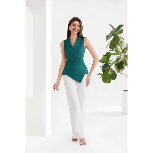 GRACE KARIN Womens Wrap V Neck Casual Work Tops Sleeveless Office Dressy Summer Blouse Top Asymmetrical Elegant ShirtsBlue Green