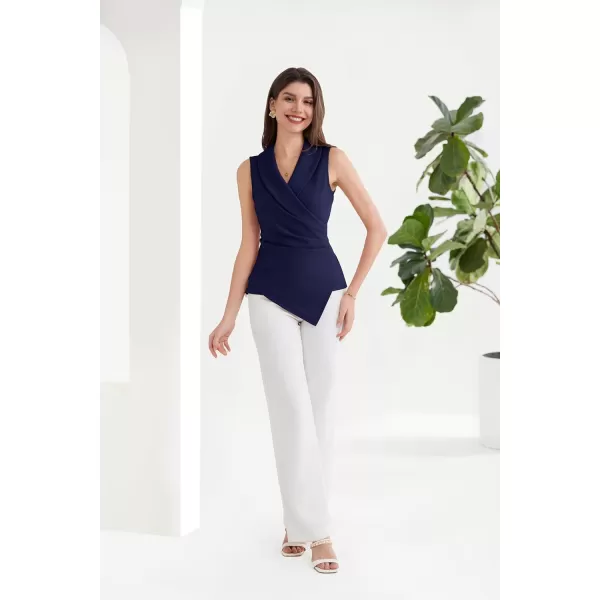 GRACE KARIN Womens Wrap V Neck Casual Work Tops Sleeveless Office Dressy Summer Blouse Top Asymmetrical Elegant ShirtsDark Blue