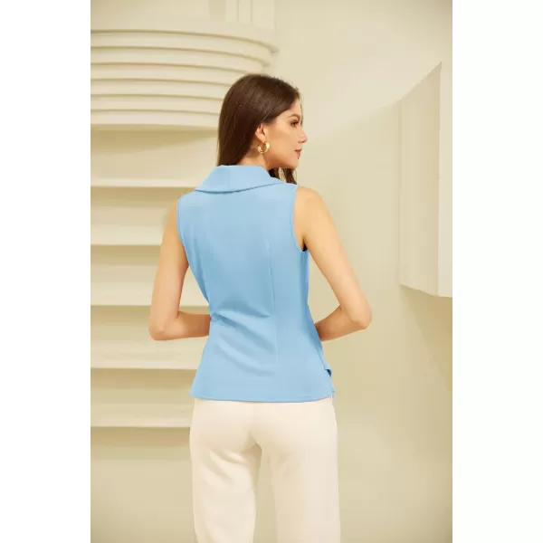 GRACE KARIN Womens Wrap V Neck Casual Work Tops Sleeveless Office Dressy Summer Blouse Top Asymmetrical Elegant ShirtsLight Blue