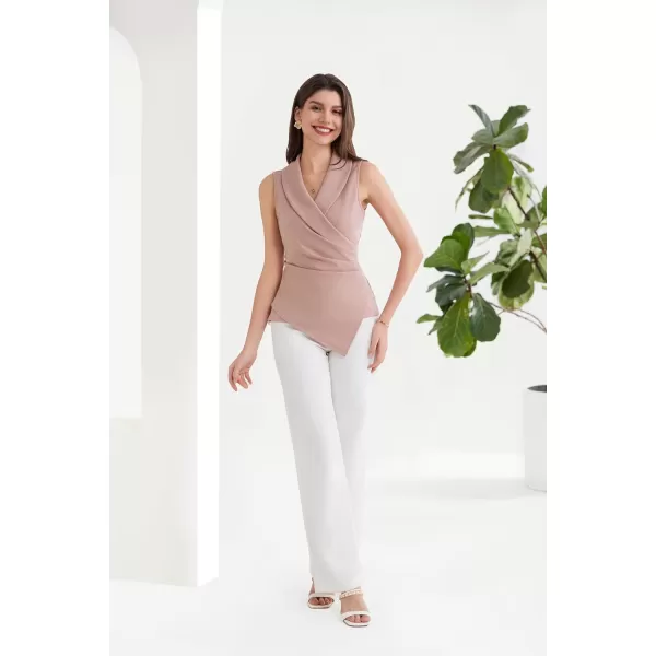 GRACE KARIN Womens Wrap V Neck Casual Work Tops Sleeveless Office Dressy Summer Blouse Top Asymmetrical Elegant ShirtsPink