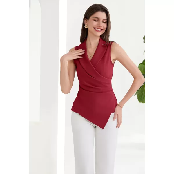 GRACE KARIN Womens Wrap V Neck Casual Work Tops Sleeveless Office Dressy Summer Blouse Top Asymmetrical Elegant ShirtsRed