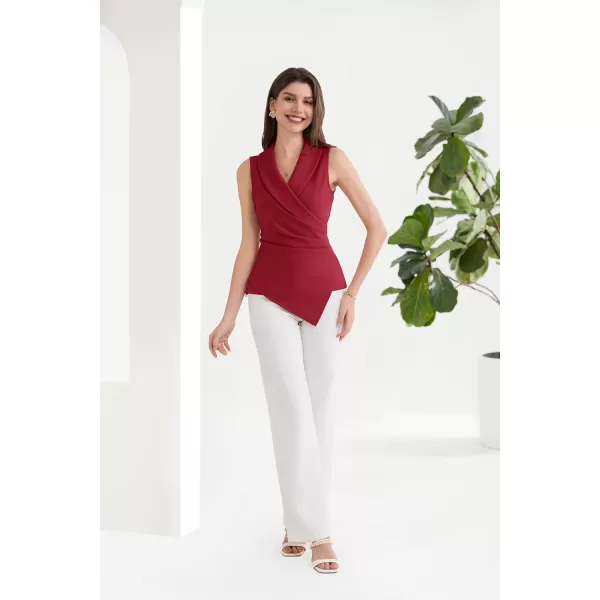 GRACE KARIN Womens Wrap V Neck Casual Work Tops Sleeveless Office Dressy Summer Blouse Top Asymmetrical Elegant ShirtsRed