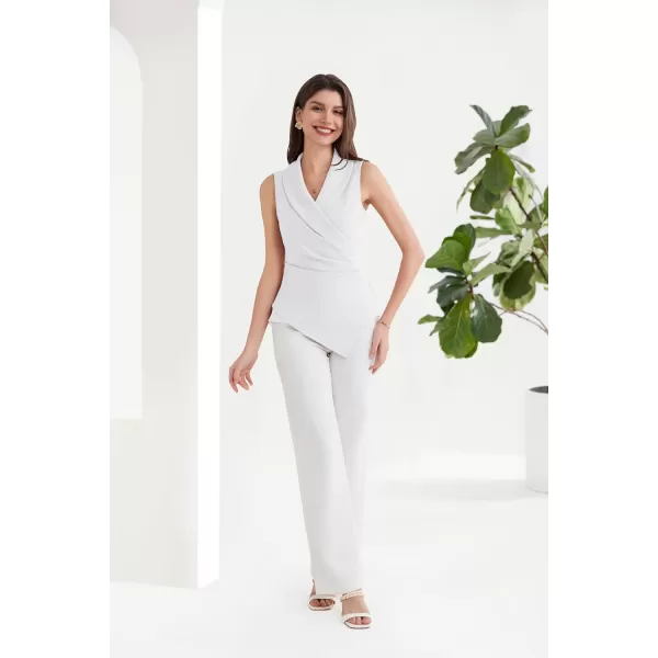 GRACE KARIN Womens Wrap V Neck Casual Work Tops Sleeveless Office Dressy Summer Blouse Top Asymmetrical Elegant ShirtsWhite