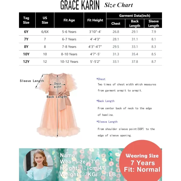 Girl Party Dress Short Sleeves Sequin Tulle Crewneck Princess Dresses for Girls Size 512Blue