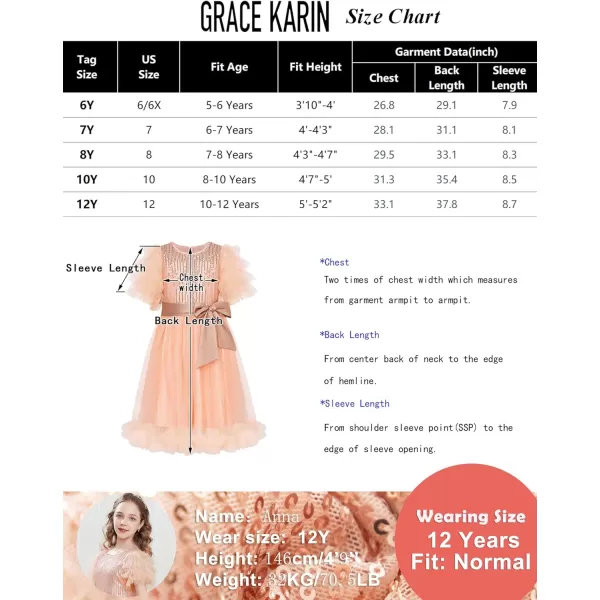 Girl Party Dress Short Sleeves Sequin Tulle Crewneck Princess Dresses for Girls Size 512Rose Gold