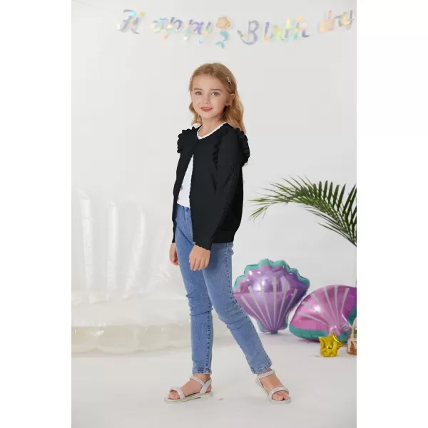 Girls Cardigan Cable Knit Sweater Long Sleeve Open Front Button Light Weight Solid Crochet Shrug 512Black