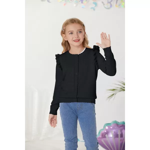 Girls Cardigan Cable Knit Sweater Long Sleeve Open Front Button Light Weight Solid Crochet Shrug 512Black