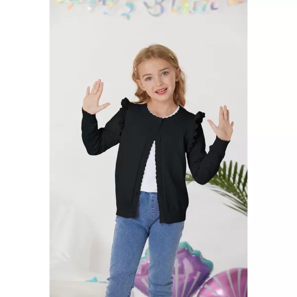 Girls Cardigan Cable Knit Sweater Long Sleeve Open Front Button Light Weight Solid Crochet Shrug 512Black