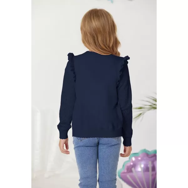 Girls Cardigan Cable Knit Sweater Long Sleeve Open Front Button Light Weight Solid Crochet Shrug 512Navy Blue