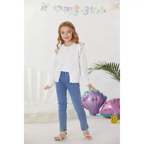 Girls Cardigan Cable Knit Sweater Long Sleeve Open Front Button Light Weight Solid Crochet Shrug 512White