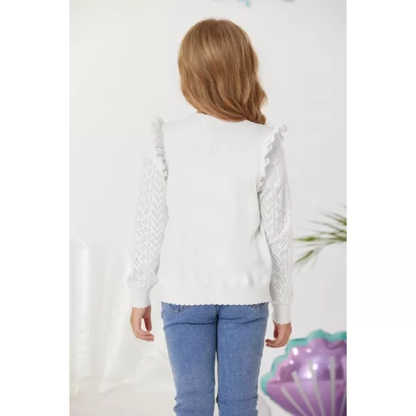 Girls Cardigan Cable Knit Sweater Long Sleeve Open Front Button Light Weight Solid Crochet Shrug 512White