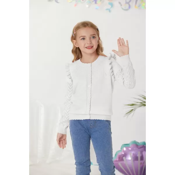 Girls Cardigan Cable Knit Sweater Long Sleeve Open Front Button Light Weight Solid Crochet Shrug 512White