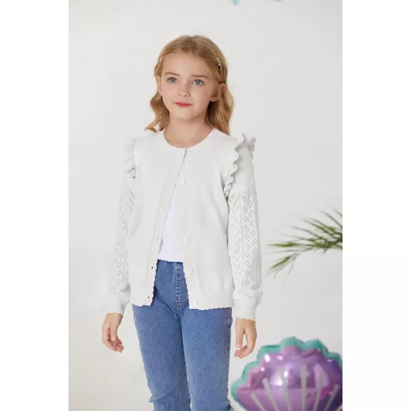 Girls Cardigan Cable Knit Sweater Long Sleeve Open Front Button Light Weight Solid Crochet Shrug 512White