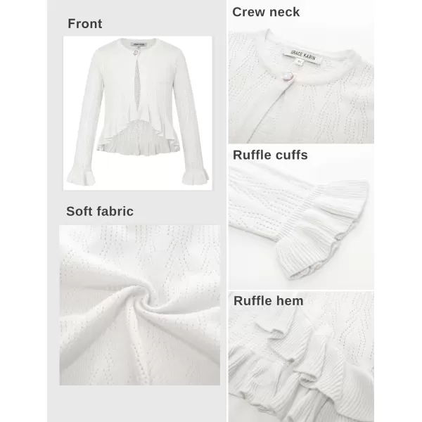 Girls Cardigan Long Sleeve Button Closure Bolero Hollow Knit Ruffle Shrug Size 512Ivory