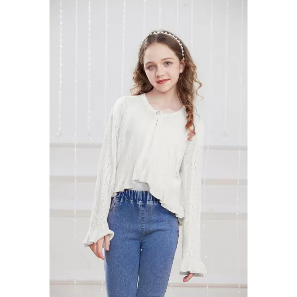 Girls Cardigan Long Sleeve Button Closure Bolero Hollow Knit Ruffle Shrug Size 512Ivory