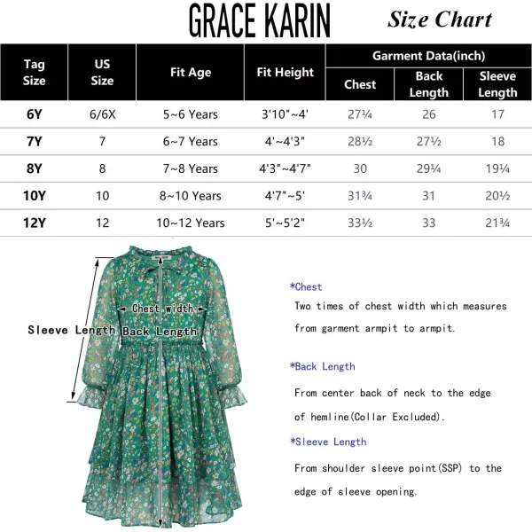 Girls Floral Long Sleeve Dress ALine Smocked Waist Holiday Dresses 512YearsGreen