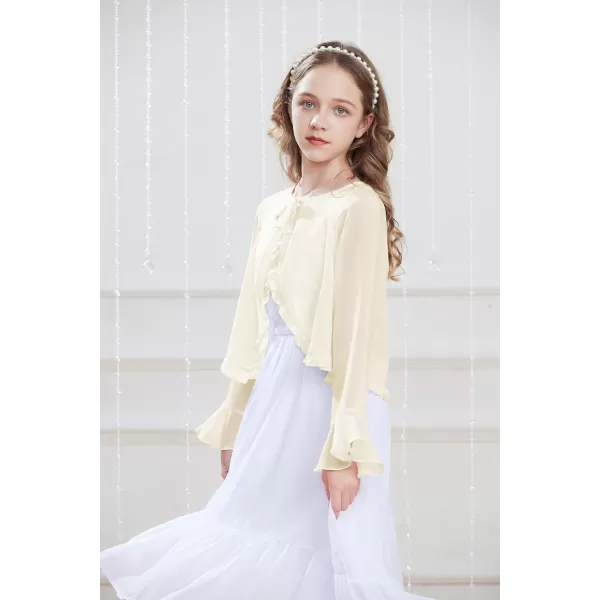 Girls Long Sleeve Cardigan Chiffon Bolero Shrug Light Weight Top for Girls Size 512Cream