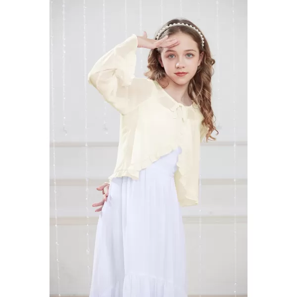 Girls Long Sleeve Cardigan Chiffon Bolero Shrug Light Weight Top for Girls Size 512Cream