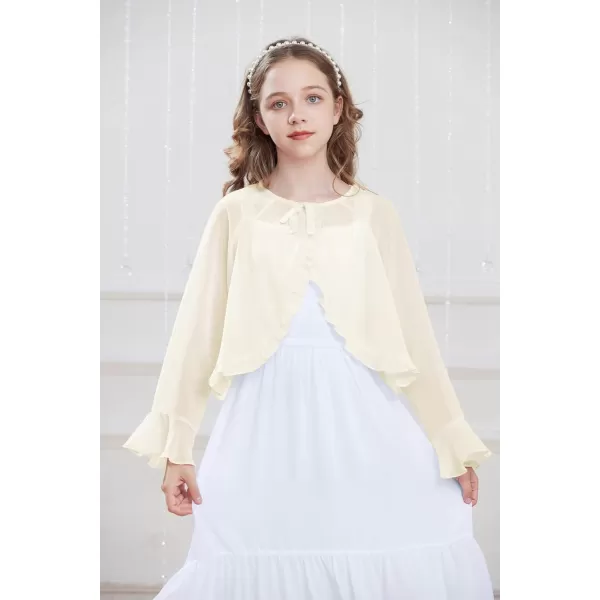 Girls Long Sleeve Cardigan Chiffon Bolero Shrug Light Weight Top for Girls Size 512Cream