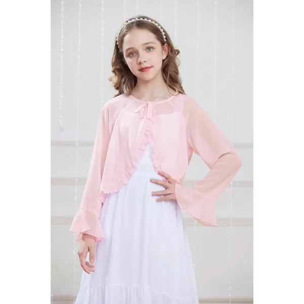 Girls Long Sleeve Cardigan Chiffon Bolero Shrug Light Weight Top for Girls Size 512Pink