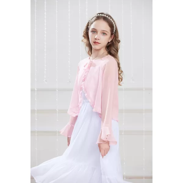 Girls Long Sleeve Cardigan Chiffon Bolero Shrug Light Weight Top for Girls Size 512Pink