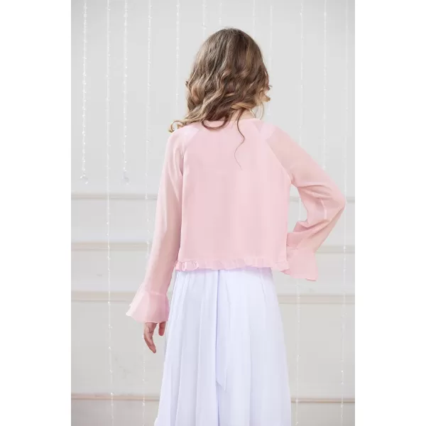 Girls Long Sleeve Cardigan Chiffon Bolero Shrug Light Weight Top for Girls Size 512Pink