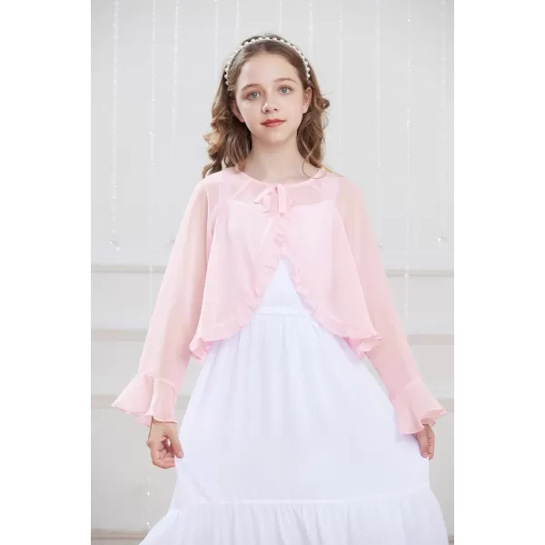 Girls Long Sleeve Cardigan Chiffon Bolero Shrug Light Weight Top for Girls Size 512Pink