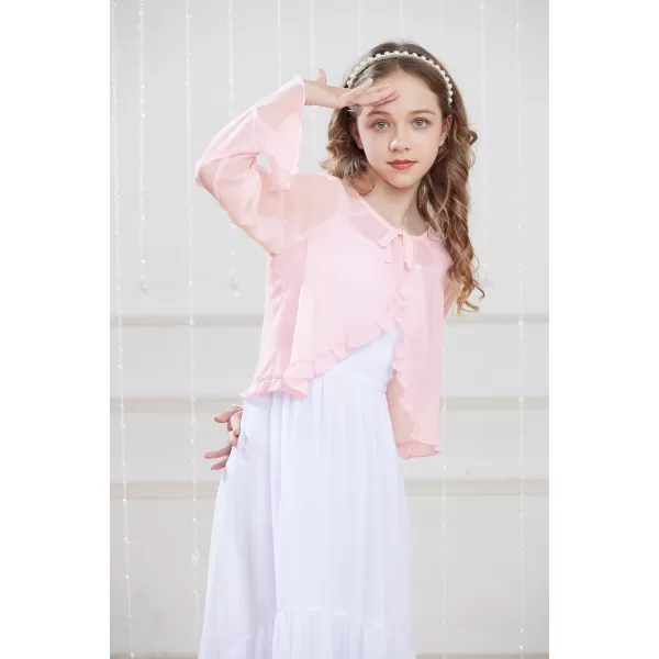 Girls Long Sleeve Cardigan Chiffon Bolero Shrug Light Weight Top for Girls Size 512Pink