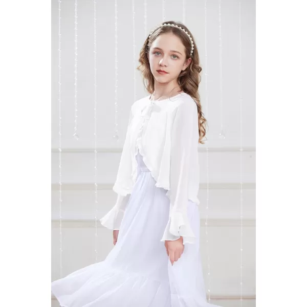 Girls Long Sleeve Cardigan Chiffon Bolero Shrug Light Weight Top for Girls Size 512White