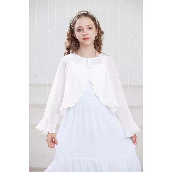 Girls Long Sleeve Cardigan Chiffon Bolero Shrug Light Weight Top for Girls Size 512White