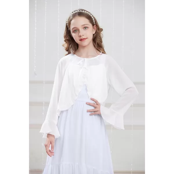 Girls Long Sleeve Cardigan Chiffon Bolero Shrug Light Weight Top for Girls Size 512White