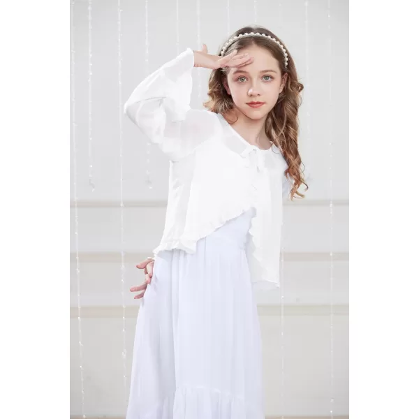 Girls Long Sleeve Cardigan Chiffon Bolero Shrug Light Weight Top for Girls Size 512White