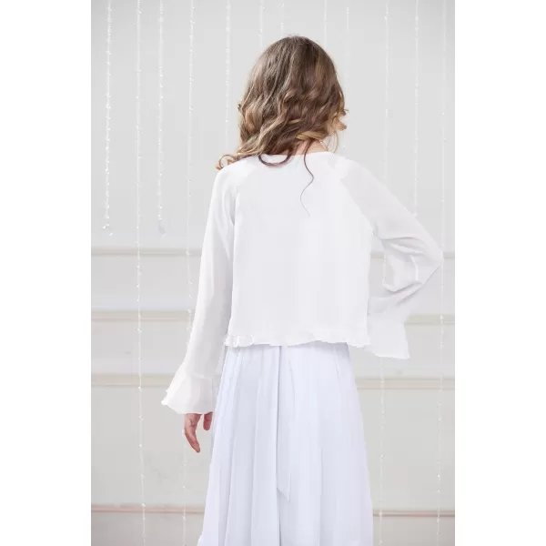 Girls Long Sleeve Cardigan Chiffon Bolero Shrug Light Weight Top for Girls Size 512White