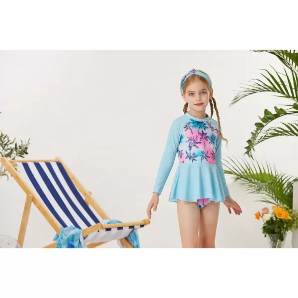 Girls Long Sleeve Swimsuit Floral Rash Guard Swimwear 4 Piece Bathing Suit Size 512Coconut Plam