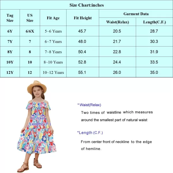 Girls Summer Dress Off Shoulder Ruffle Floral Spaghetti Strap Casual Sundress Tiered Midi DressBig Flower Pattern on White