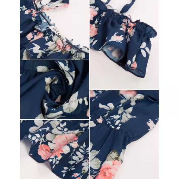 Girls Summer Dress Off Shoulder Ruffle Floral Spaghetti Strap Casual Sundress Tiered Midi DressFloral on Navy Blue