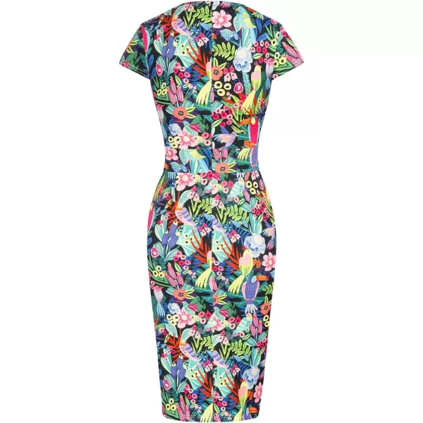 Grace Karin Womens 50s 60s Vintage Pencil Dress Bodycon Cap Sleeve DressFloralbird