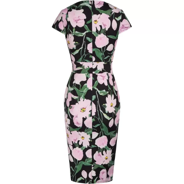 Grace Karin Womens 50s 60s Vintage Pencil Dress Bodycon Cap Sleeve DressFloralpink