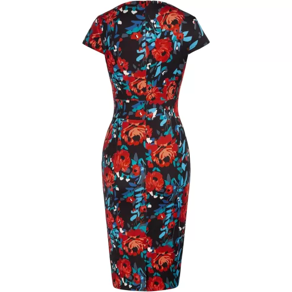 Grace Karin Womens 50s 60s Vintage Pencil Dress Bodycon Cap Sleeve DressFloralred Blue